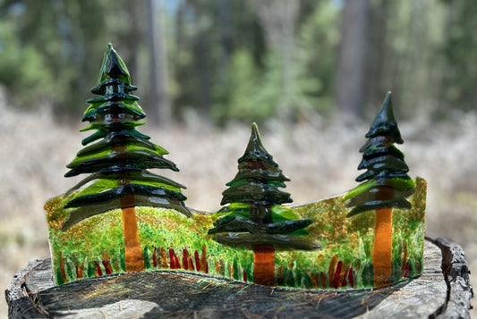 Forest scene glass wave sculpture